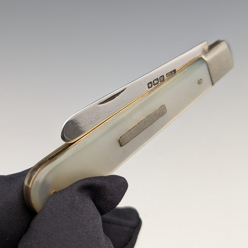 1914年 英国アンティーク 白蝶貝ハンドル 純銀ブレード ペンナイフ Henry Williamson